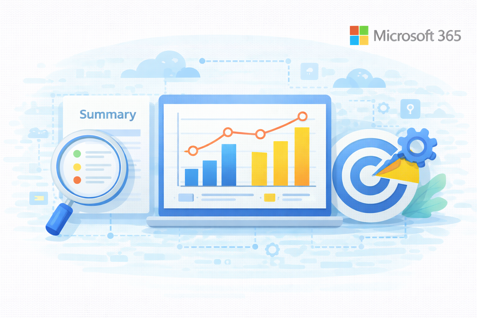 Ilustrasi alat analitik di lingkungan Microsoft 365