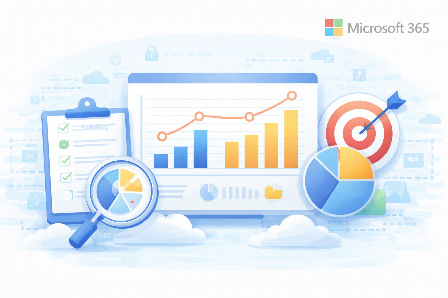 Ilustrasi analitik pelaporan tingkat lanjut di lingkungan Microsoft 365