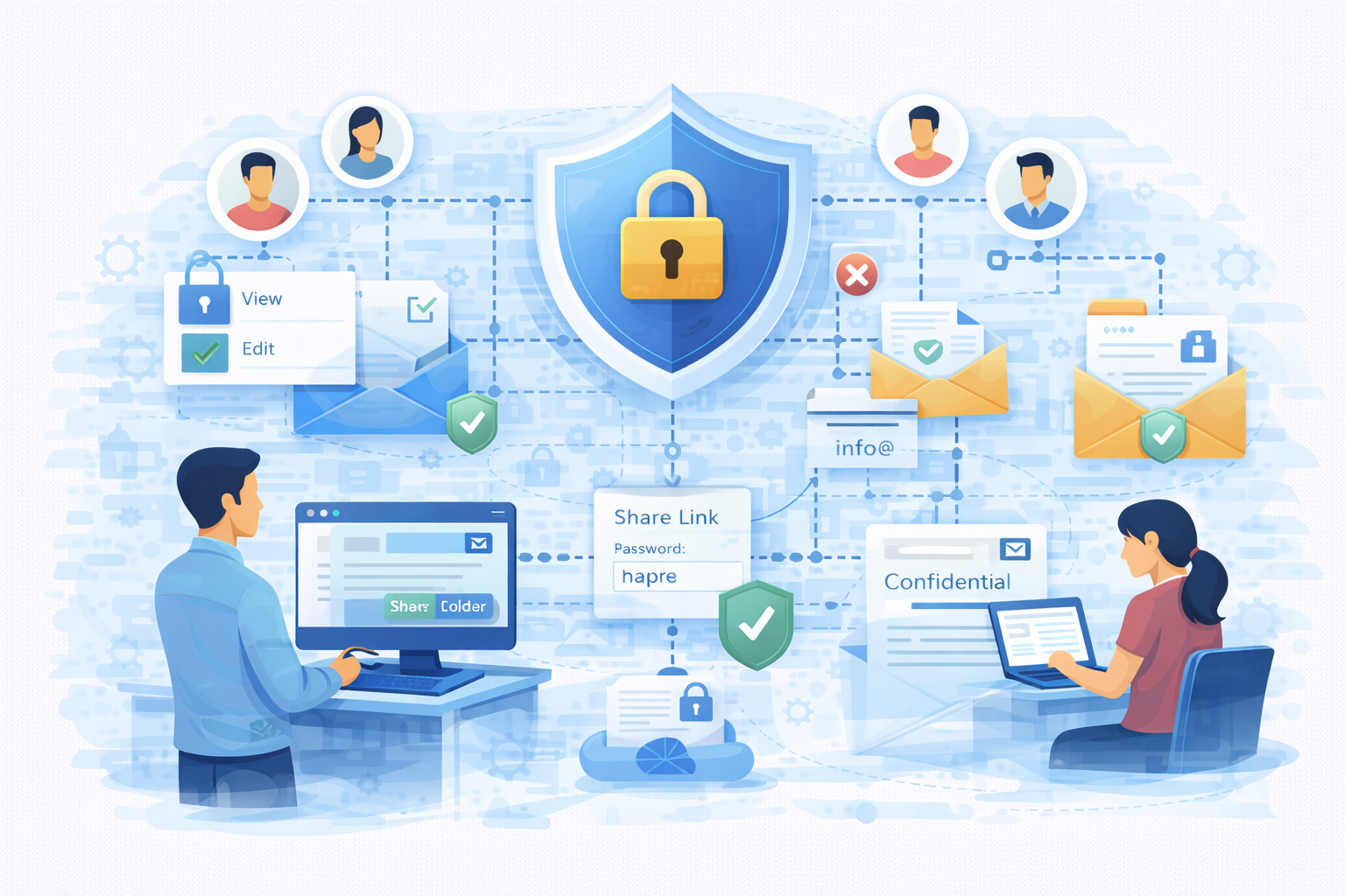 Ilustrasi kontrol akses dokumen dan email untuk melindungi data