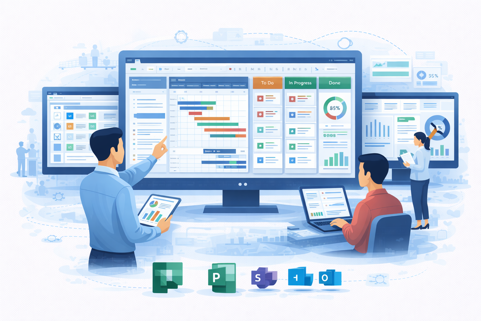Ilustrasi paket Office desktop dengan instalasi penuh untuk produktivitas profesional