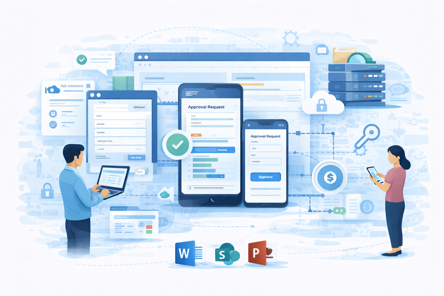 Ilustrasi pengembangan aplikasi web dan mobile untuk digitalisasi proses bisnis